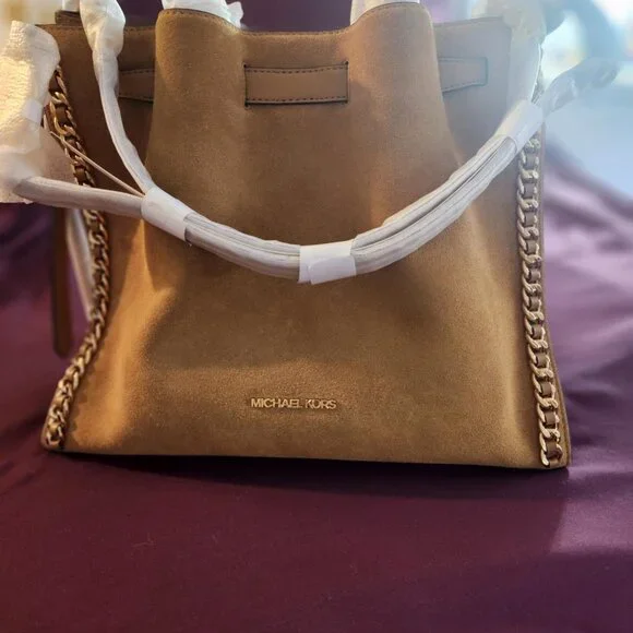 Michael Kors Mina Large Suede Chain Shoulder Bag - Picture 2 of 16